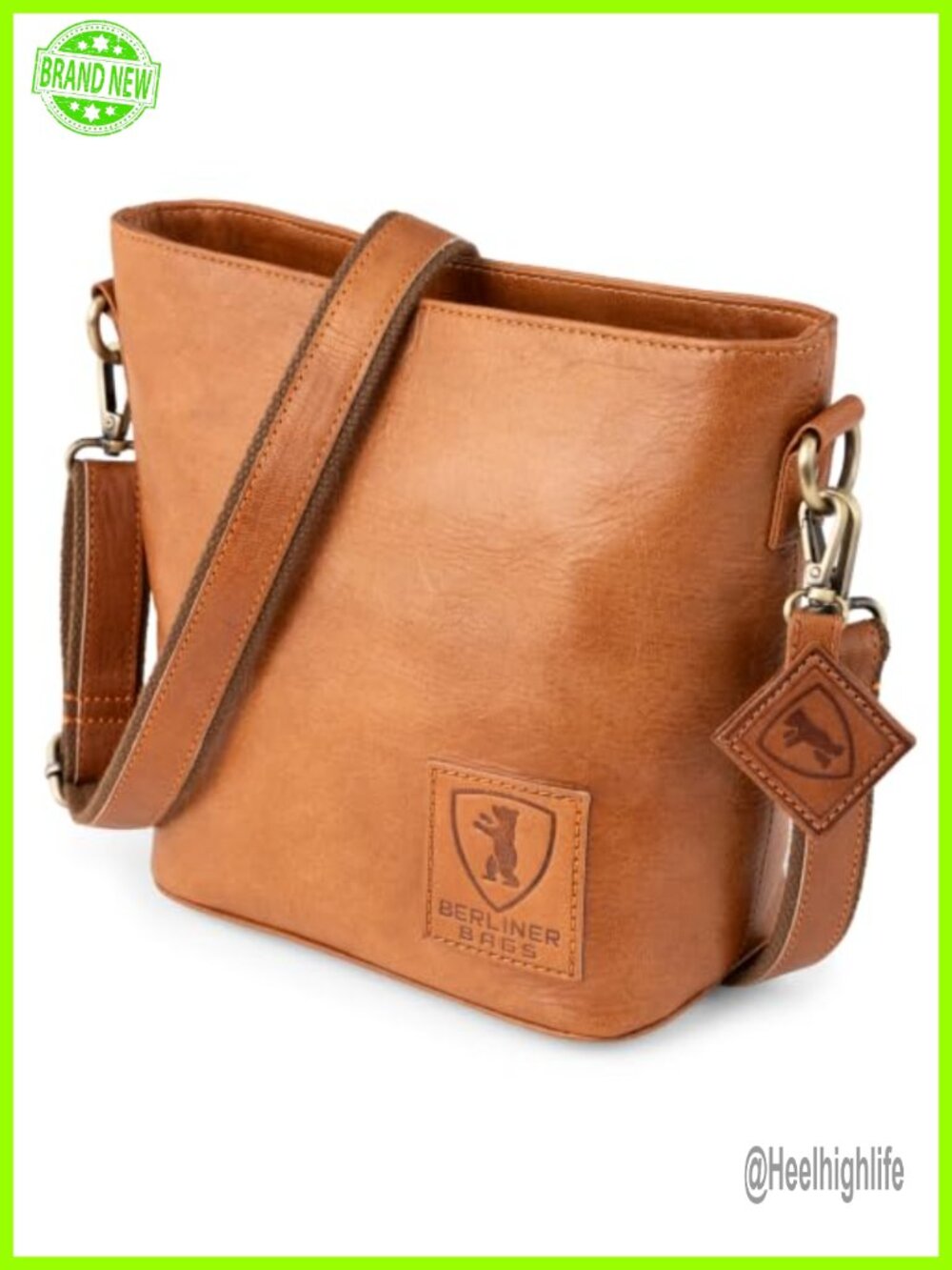 Full Grain Vegetable-Tanned Leather Crossbody Bucket Bag with Detachable Charm